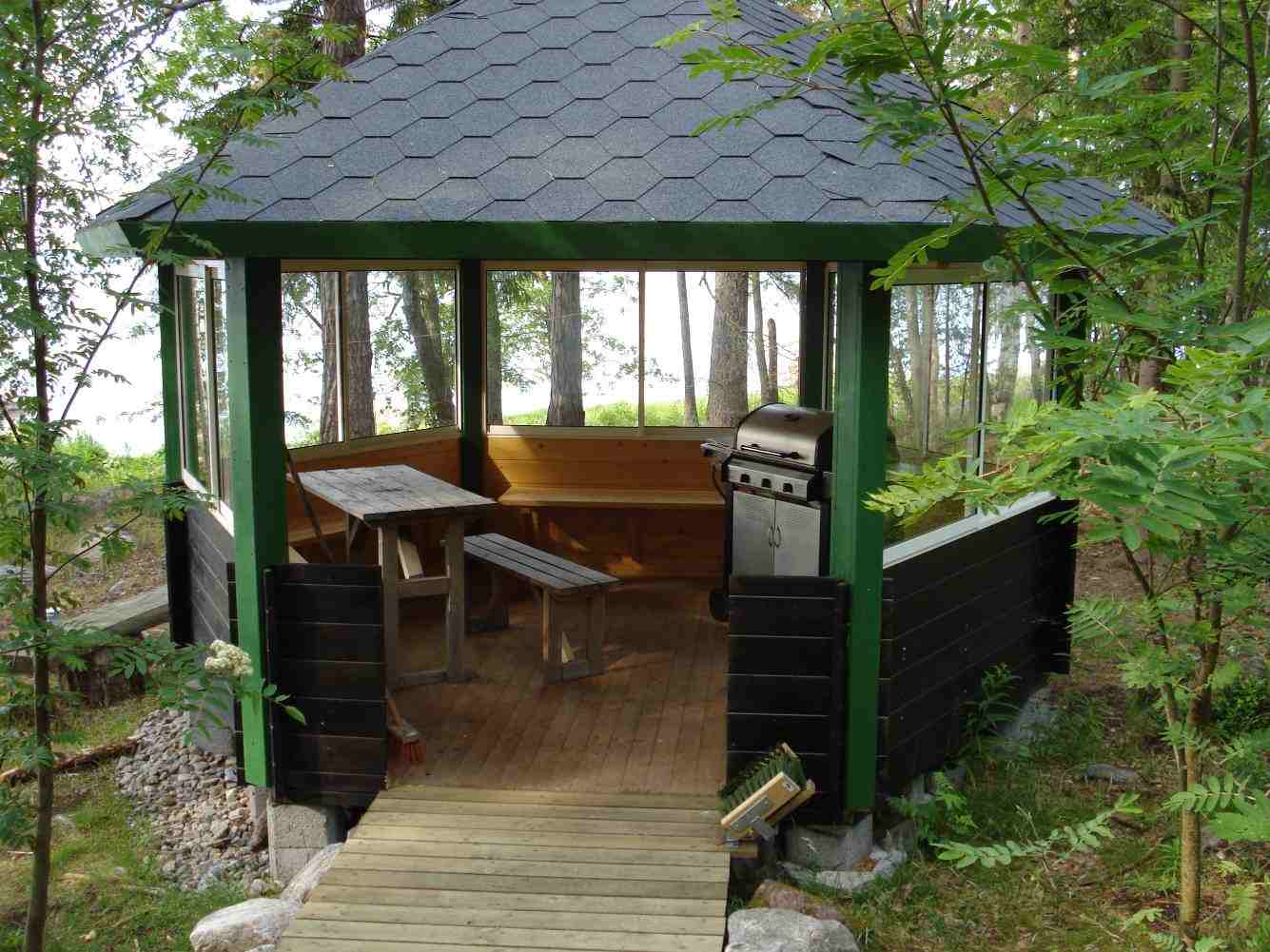 The glass pavilion on Musta Hevonen, used as a common dining room in summer.